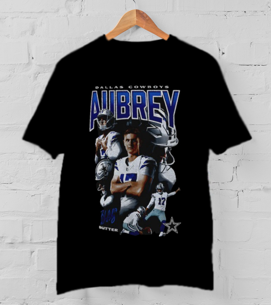 Dallas Cowboys Brandon Aubrey 17 Butter Signature NFL Football T-Shirt