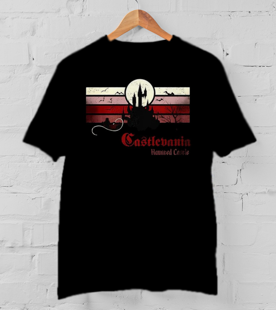 Castlevania Haunted Castle Retro Whip Bats Vintage Scene T-Shirt