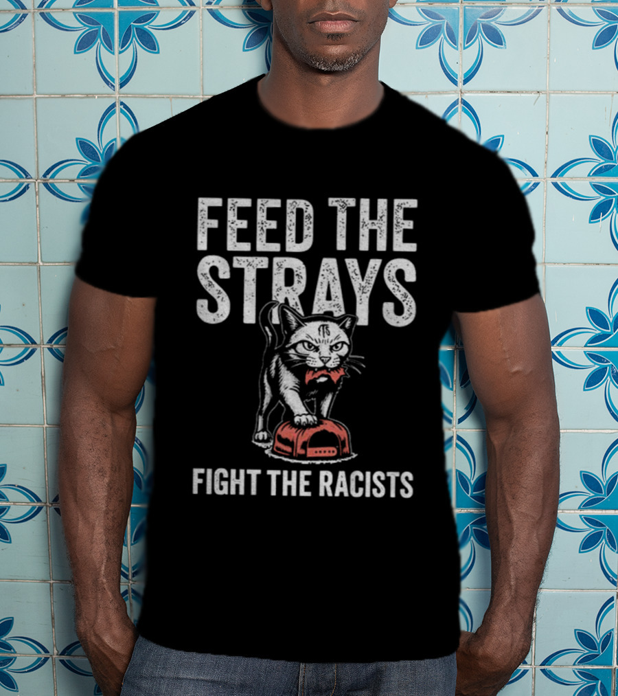 Feed The Strays Fight The Racists Cat With Red Helmet T-Shirt