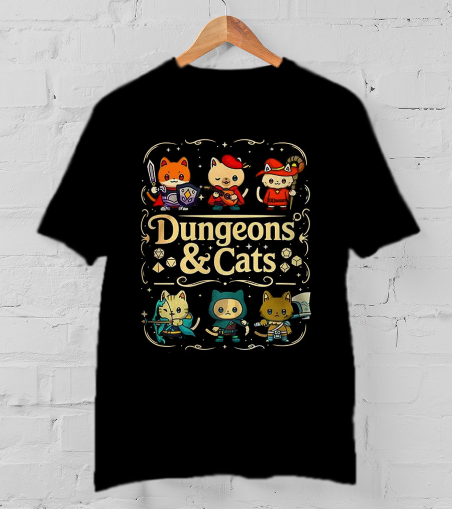 Dungeons & Cats Fantasy Feline Warriors Adventure T-Shirt