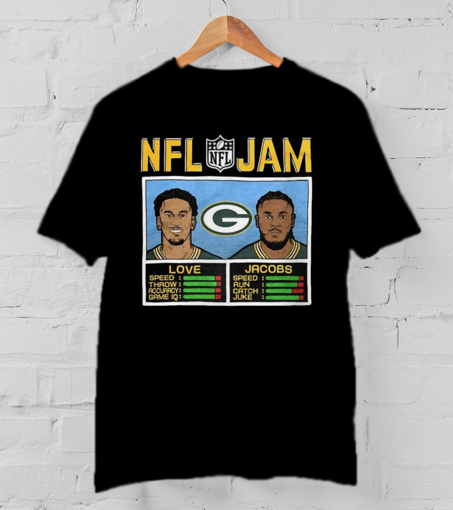 NFL Jam Jordan Love Josh Jacobs Green Bay Packers Video Game Style T-Shirt