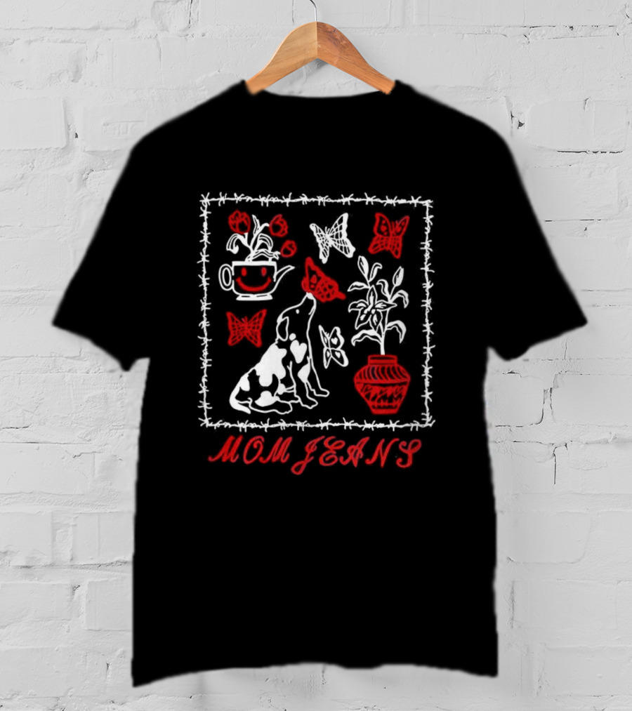 Mom Jeans Puppy Teapot Butterfly T-Shirt