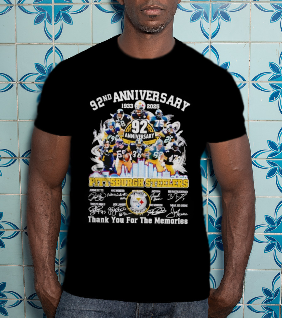 Pittsburgh Steelers 92nd Anniversary 1933-2025 Thank You For The Memories 92 Anniversary 1933-2025 T-Shirt