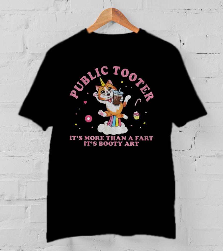 Public Tooter It's More Than A Fart It's Booty Art Cute Unicorn Cat Drinking Straw Cup Rainbow Cloud Donut Planet T-Shirt