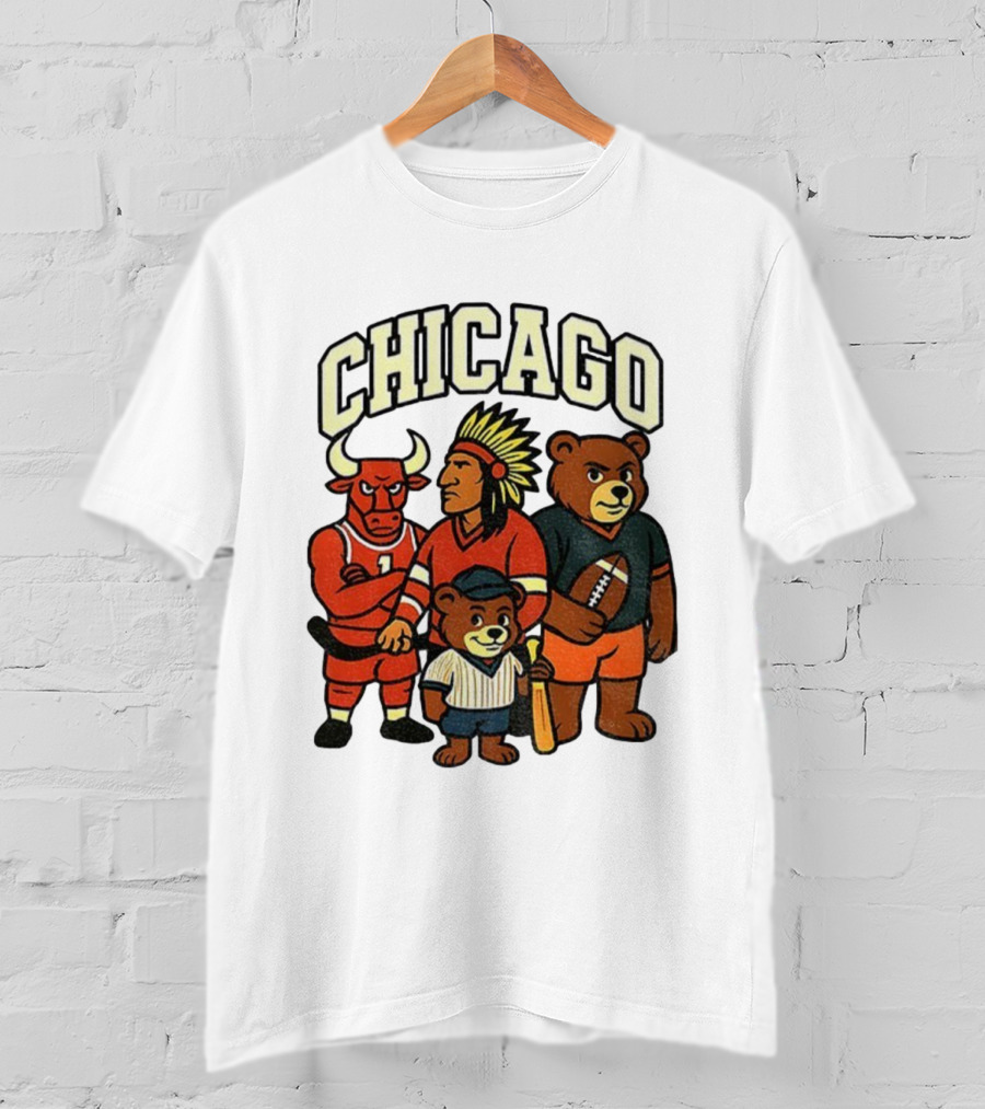 Chicago Bulls Blackhawks Bears Cubs Mascot Mashup T-Shirt