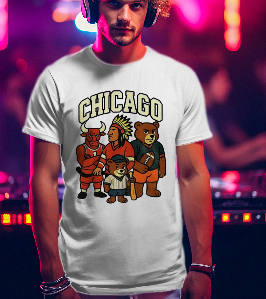 Chicago Bulls Blackhawks Bears Cubs Mascot Mashup T-Shirt