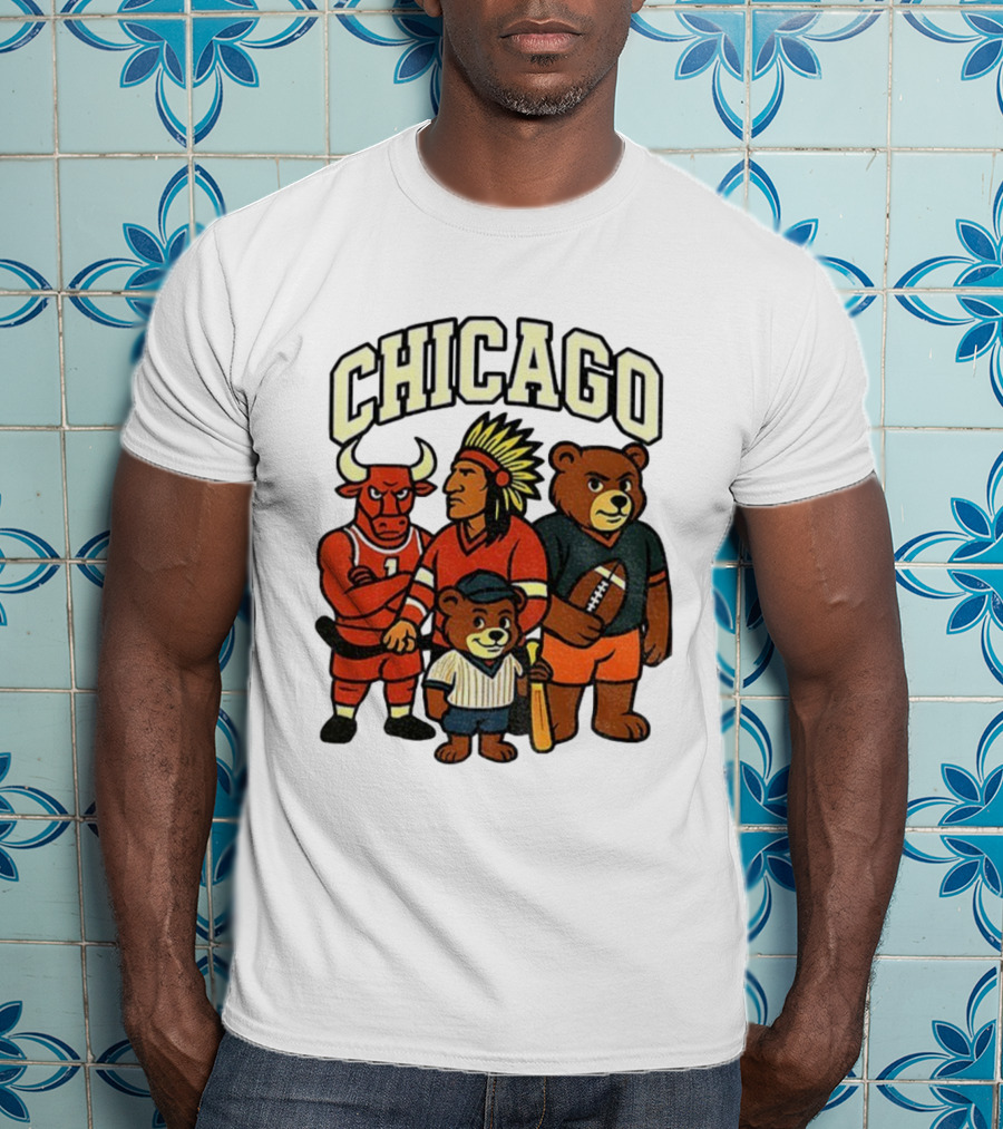 Chicago Bulls Blackhawks Bears Cubs Mascot Mashup T-Shirt