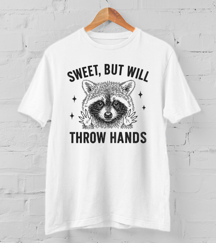 Sweet But Will Throw Hands Raccoon Vintage Retro Style T-Shirt
