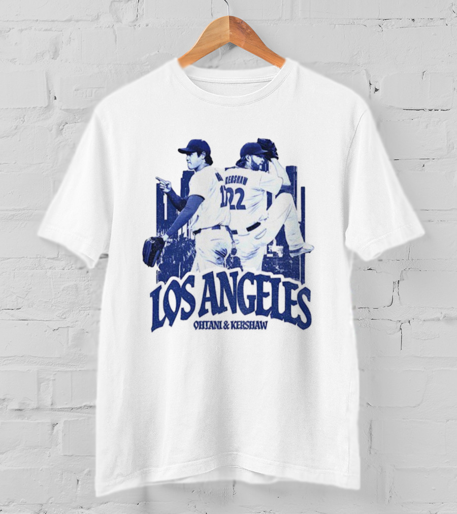 Los Angeles Dodgers Shohei Ohtani Clayton Kershaw City Skyline MLB Baseball Vintage T-Shirt