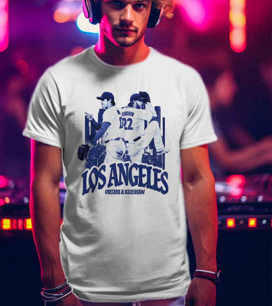 Los Angeles Dodgers Shohei Ohtani Clayton Kershaw City Skyline MLB Baseball Vintage T-Shirt