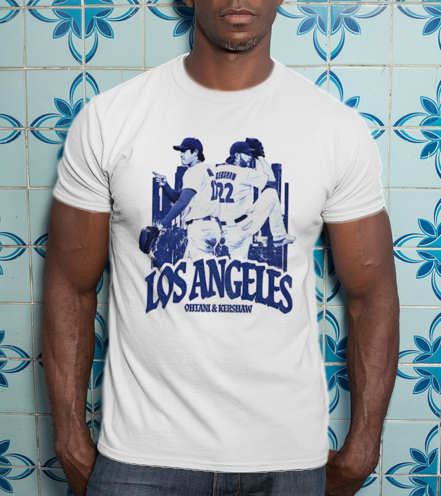 Los Angeles Dodgers Shohei Ohtani Clayton Kershaw City Skyline MLB Baseball Vintage T-Shirt
