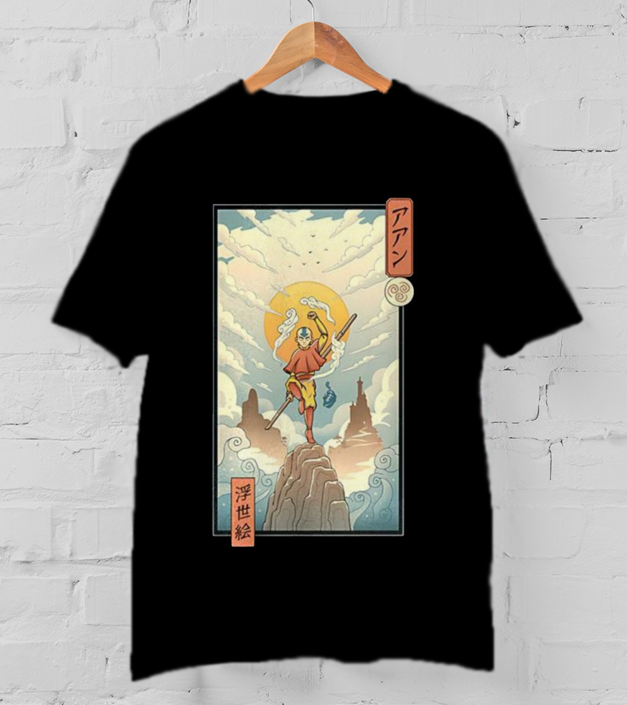 Aang Air Nomad Avatar The Last Airbender Ukiyo-e Style Clouds And Mountains T-Shirt