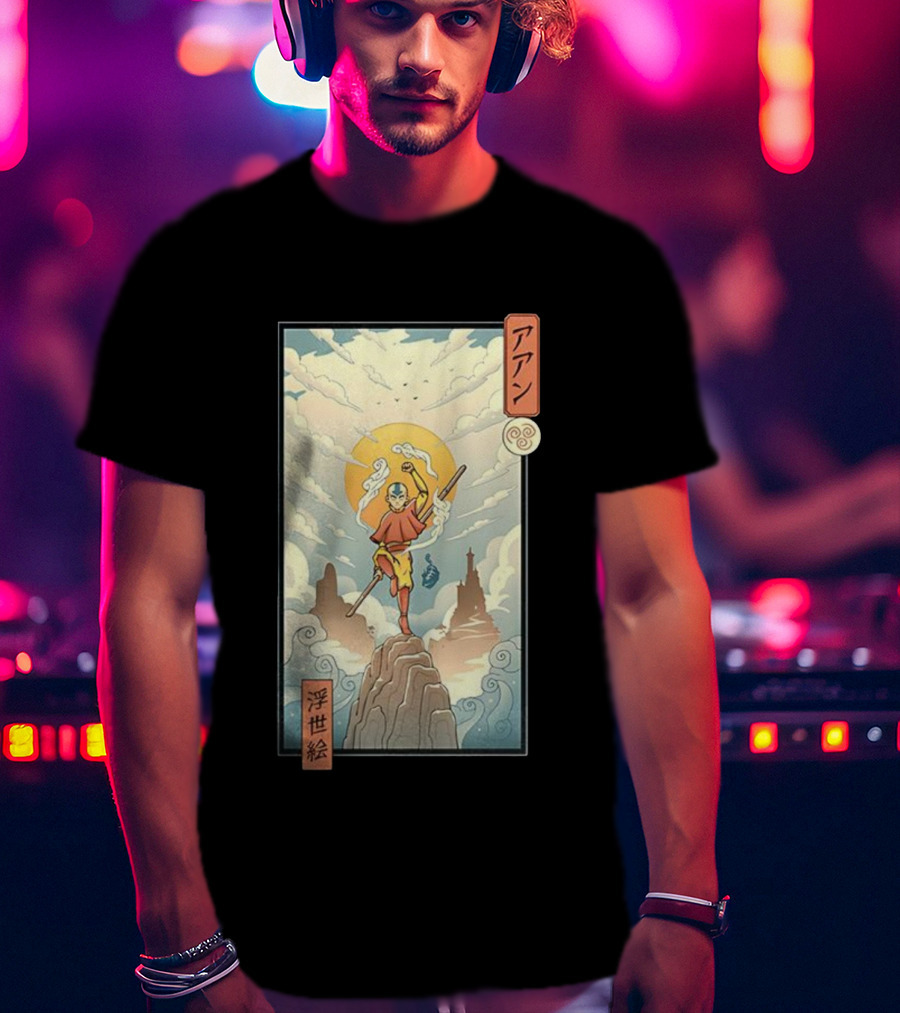 Aang Air Nomad Avatar The Last Airbender Ukiyo-e Style Clouds And Mountains T-Shirt