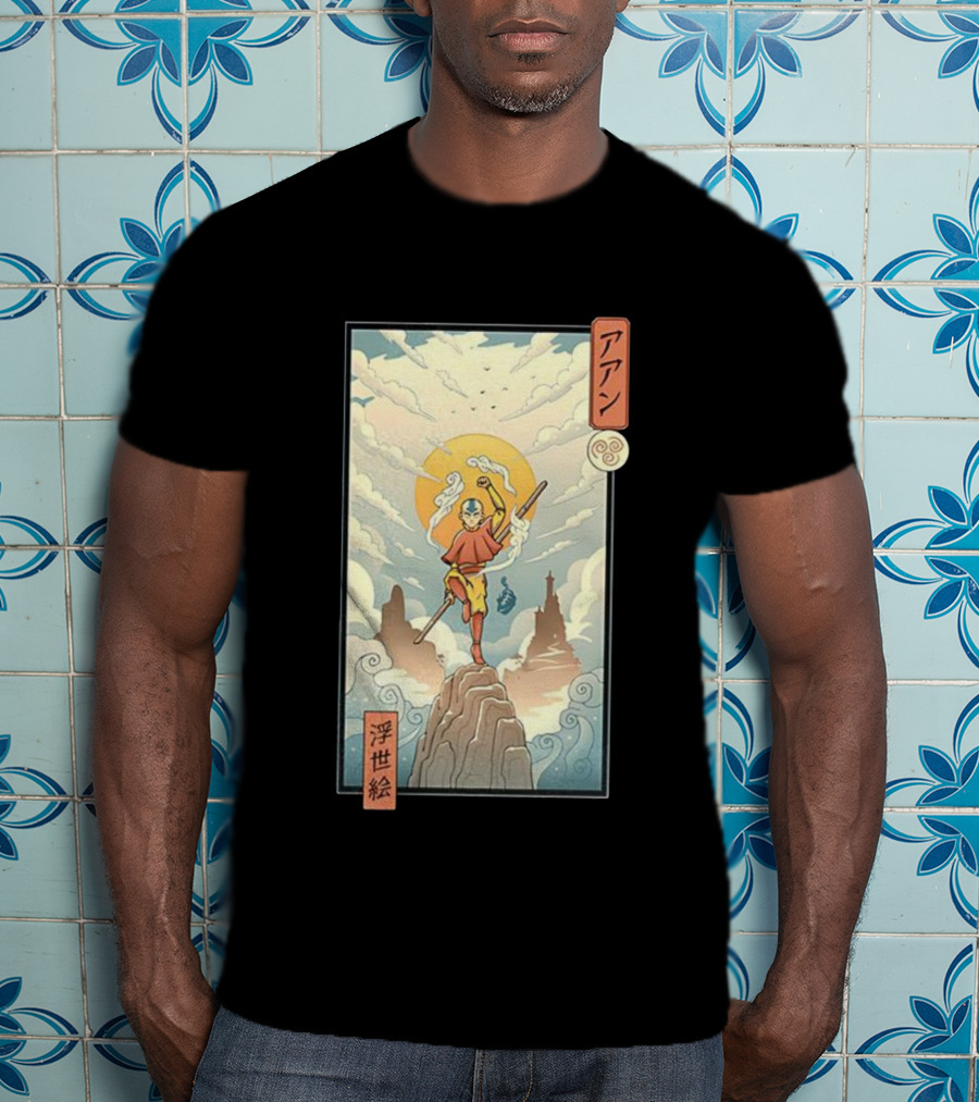 Aang Air Nomad Avatar The Last Airbender Ukiyo-e Style Clouds And Mountains T-Shirt