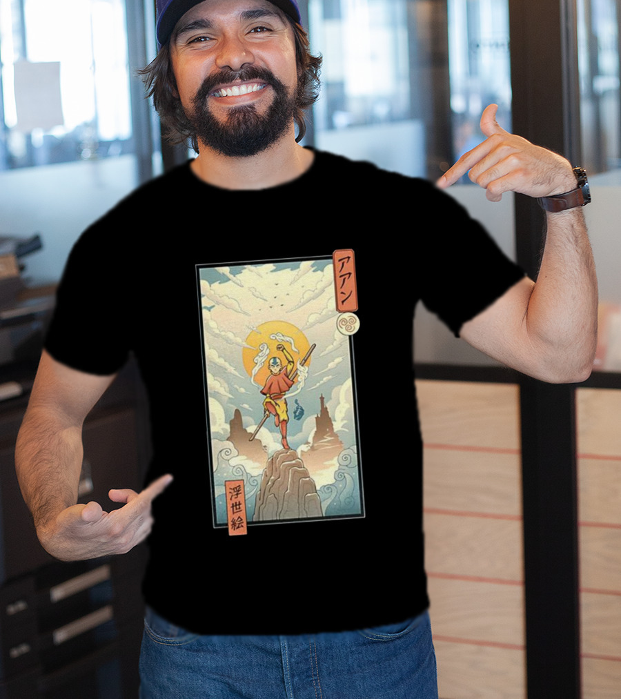 Aang Air Nomad Avatar The Last Airbender Ukiyo-e Style Clouds And Mountains T-Shirt