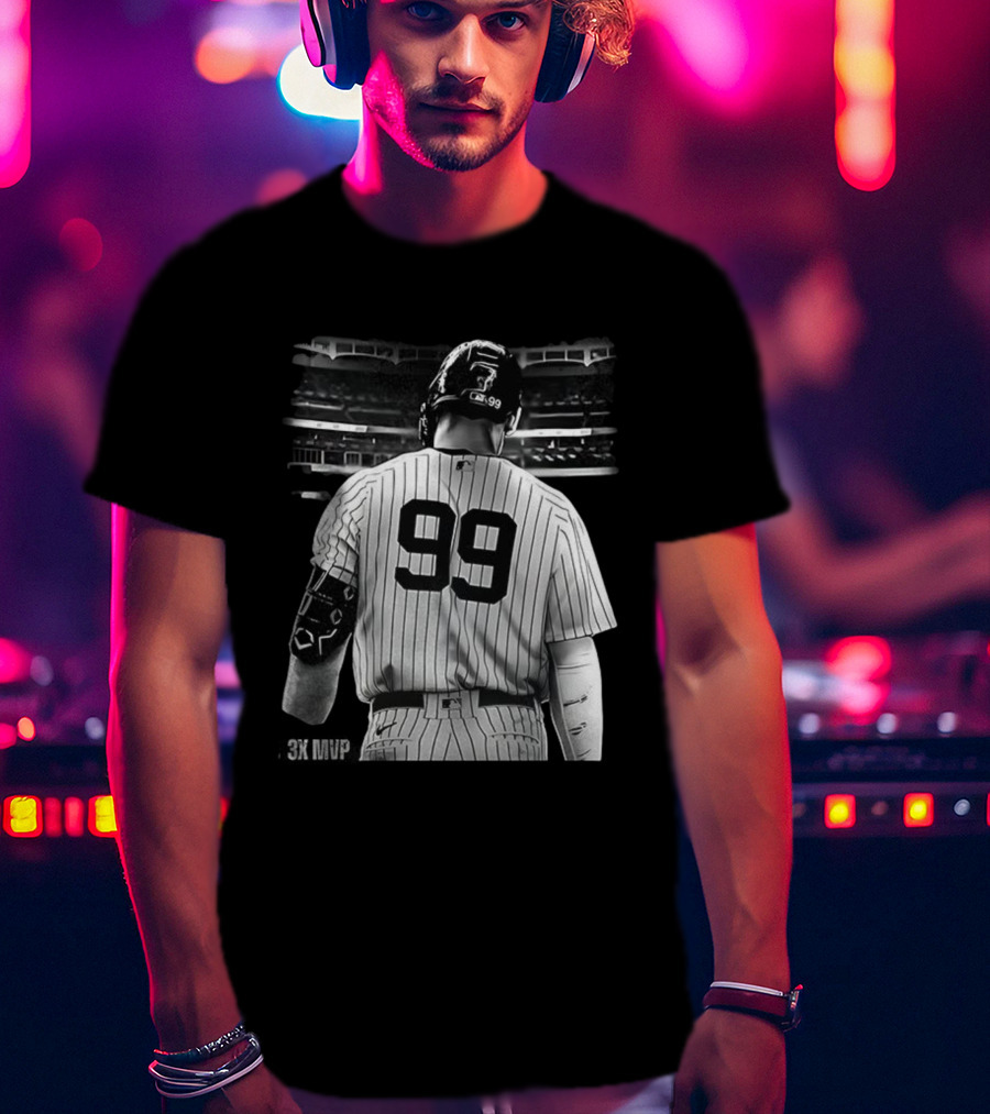 New York Yankees Aaron Judge 99 Baseball Player Back View Behind 3X MVP T-Shirt