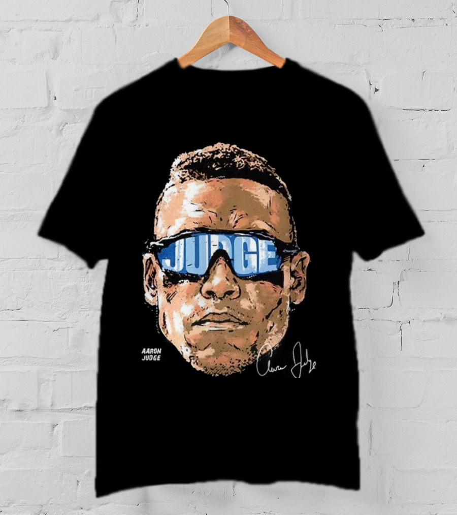 Aaron Judge New York Yankees Baseball Big Head Glasses Judge Signature T-Shirt