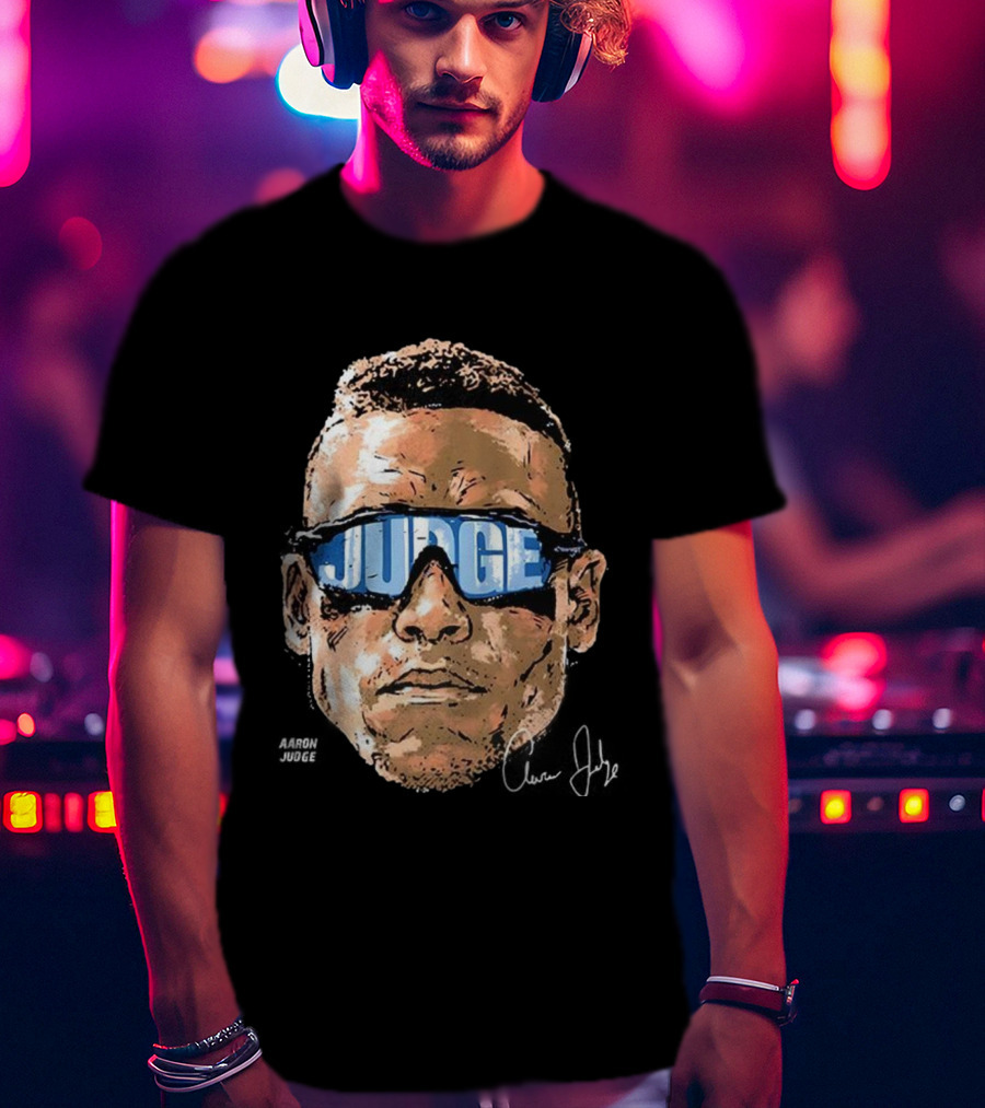 Aaron Judge New York Yankees Baseball Big Head Glasses Judge Signature T-Shirt