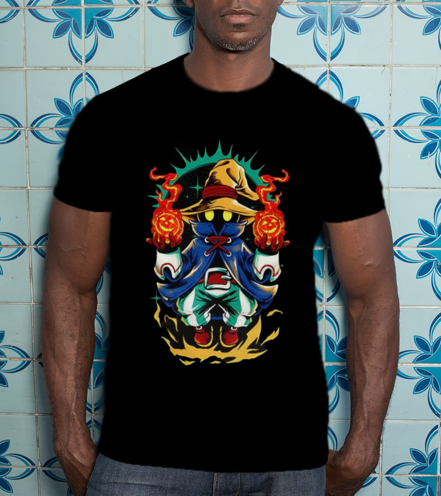 Black Mage Final Fantasy Pumpkin Fireball Halloween Magic T-Shirt