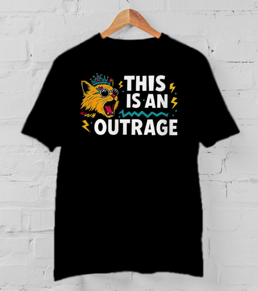 Cat This Is An Outrage Fun Cool Sunglasses Lightning Bolt T-Shirt