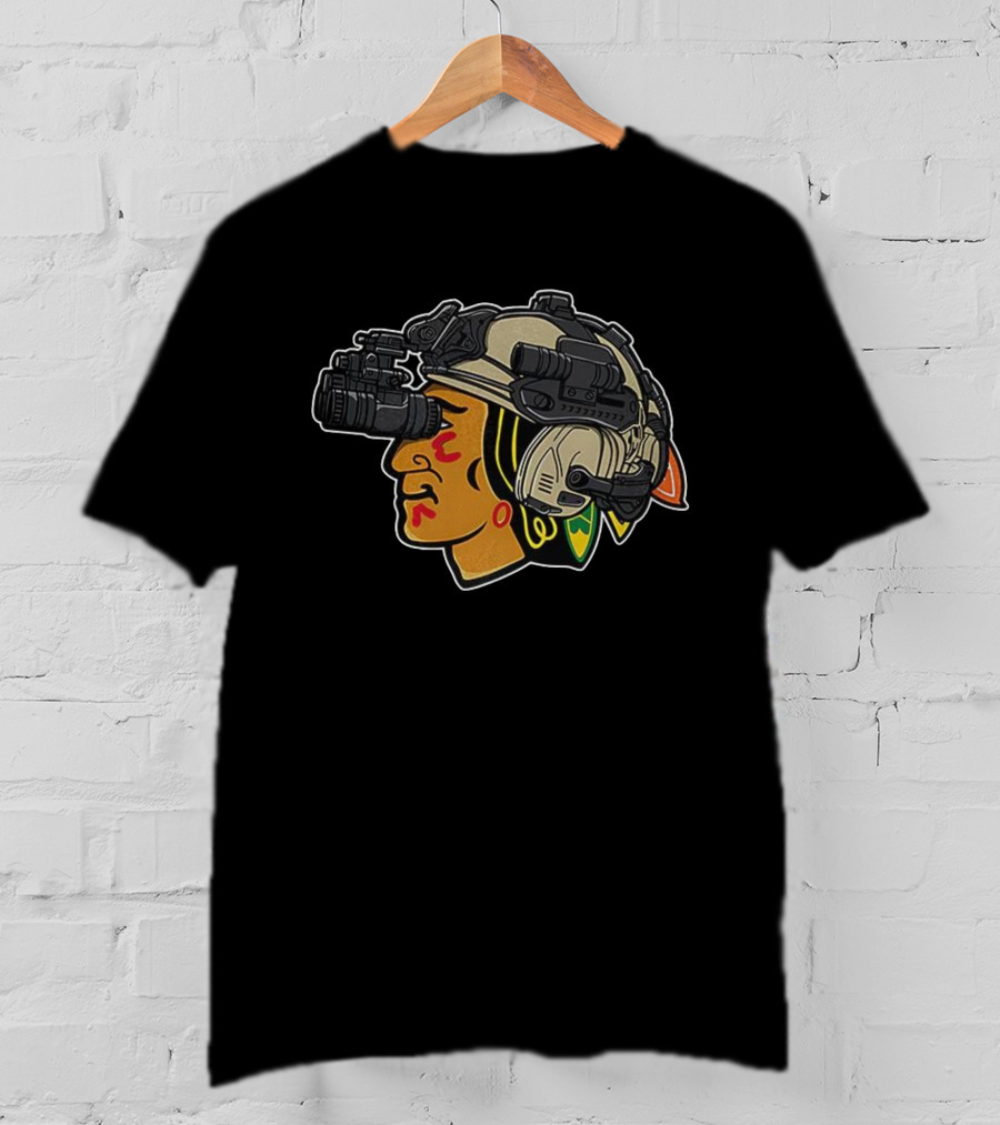 Chicago Blackhawks Soldier Helmet Hockey Icon T-Shirt
