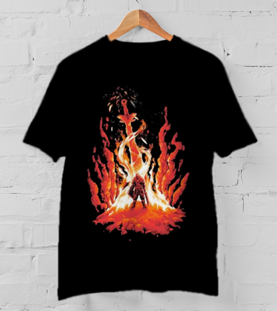 Dark Souls Trial By Fire Warrior Surrounded By Flames Iconic Gaming Imagery T-Shirt