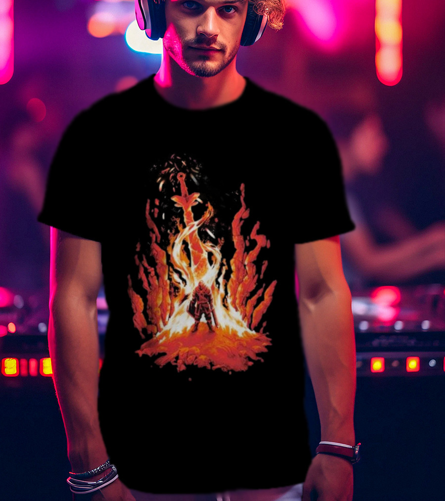 Dark Souls Trial By Fire Warrior Surrounded By Flames Iconic Gaming Imagery T-Shirt