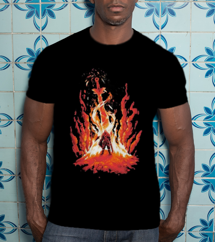 Dark Souls Trial By Fire Warrior Surrounded By Flames Iconic Gaming Imagery T-Shirt