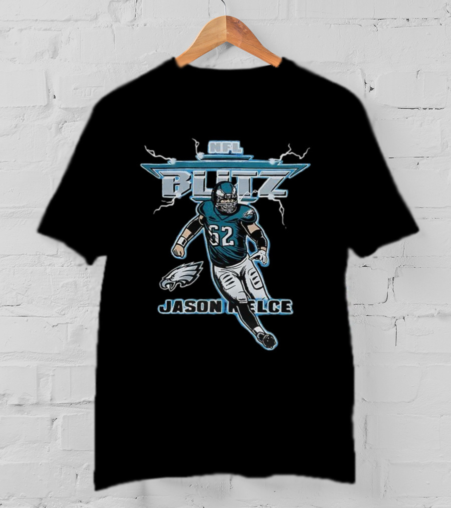 Jason Kelce Philadelphia Eagles NFL Blitz Lightning 62 T-Shirt