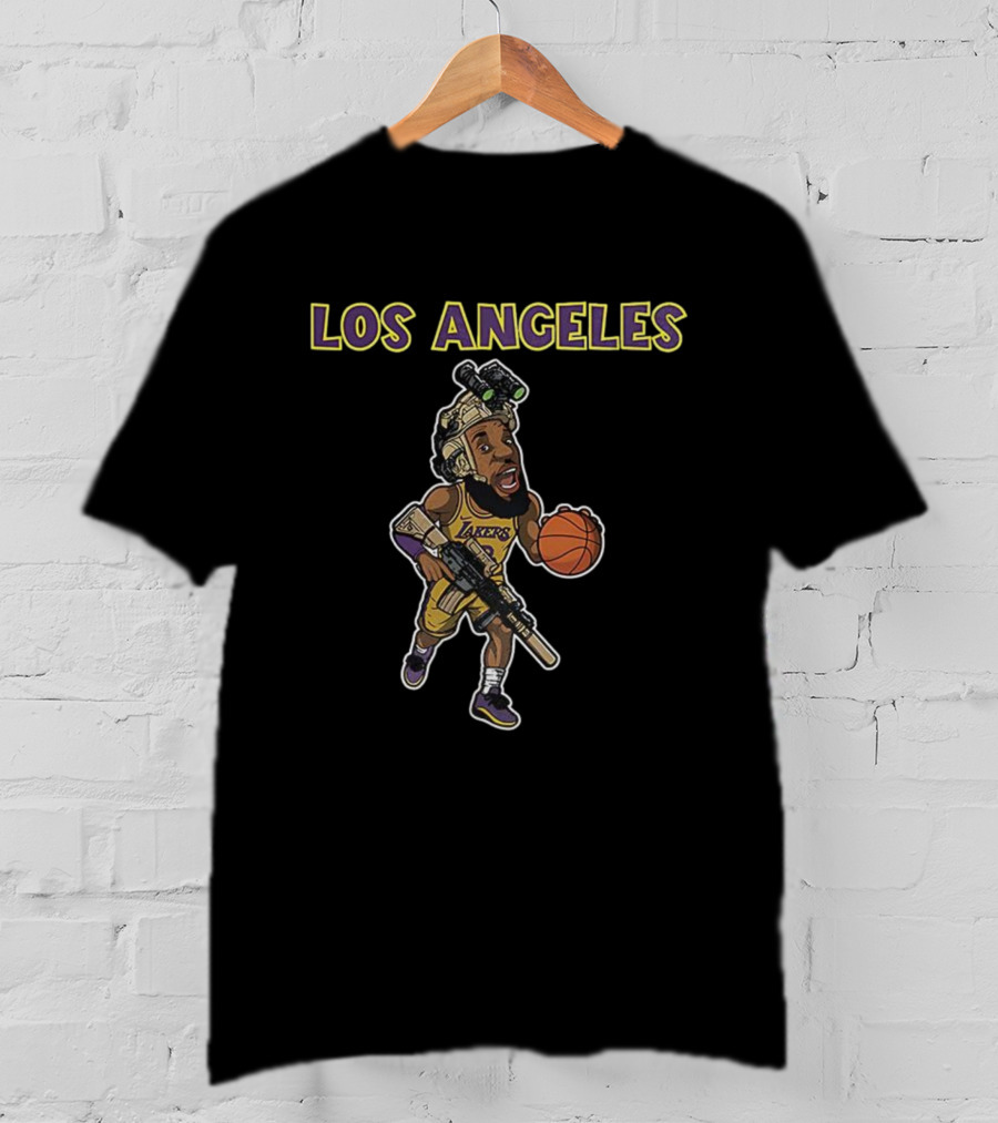 Los Angeles Lakers Lebron James Basketball Soldier Cartoon T-Shirt