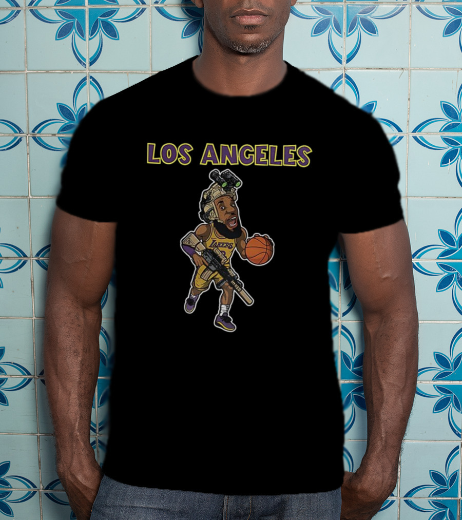 Los Angeles Lakers Lebron James Basketball Soldier Cartoon T-Shirt