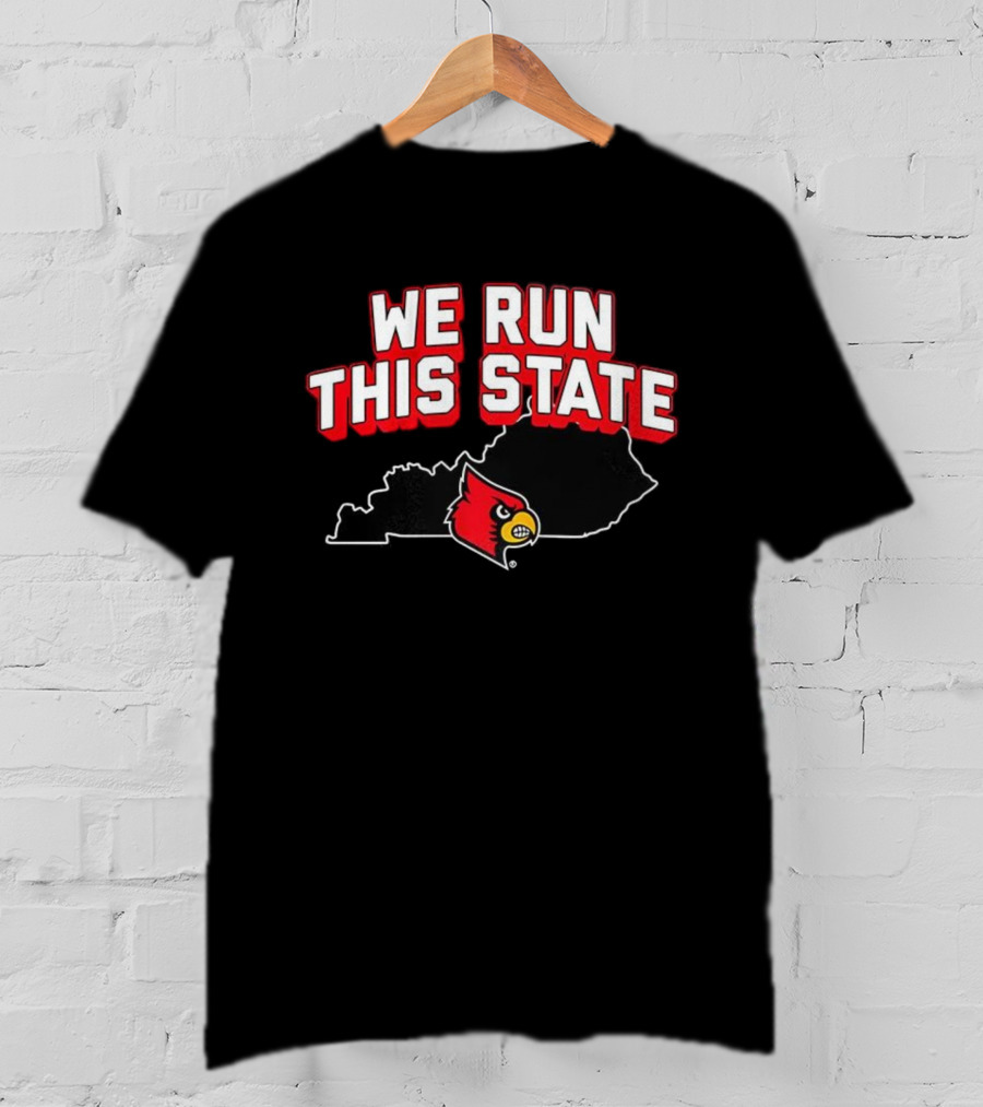 Louisville Cardinals Basketball We Run This State Kentucky Outline T-Shirt
