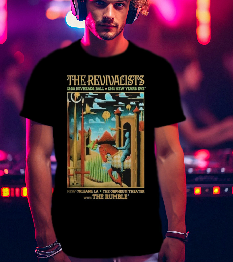 The Revivalists New Orleans Dec 30-31 2025 Orpheum Theater Artwork Medieval Knight Horse Fantasy Landscape T-Shirt