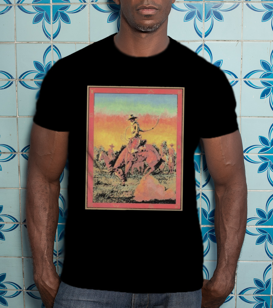 Arizona Cowboy Western Rodeo Sunset Scene Rustic Art T-Shirt