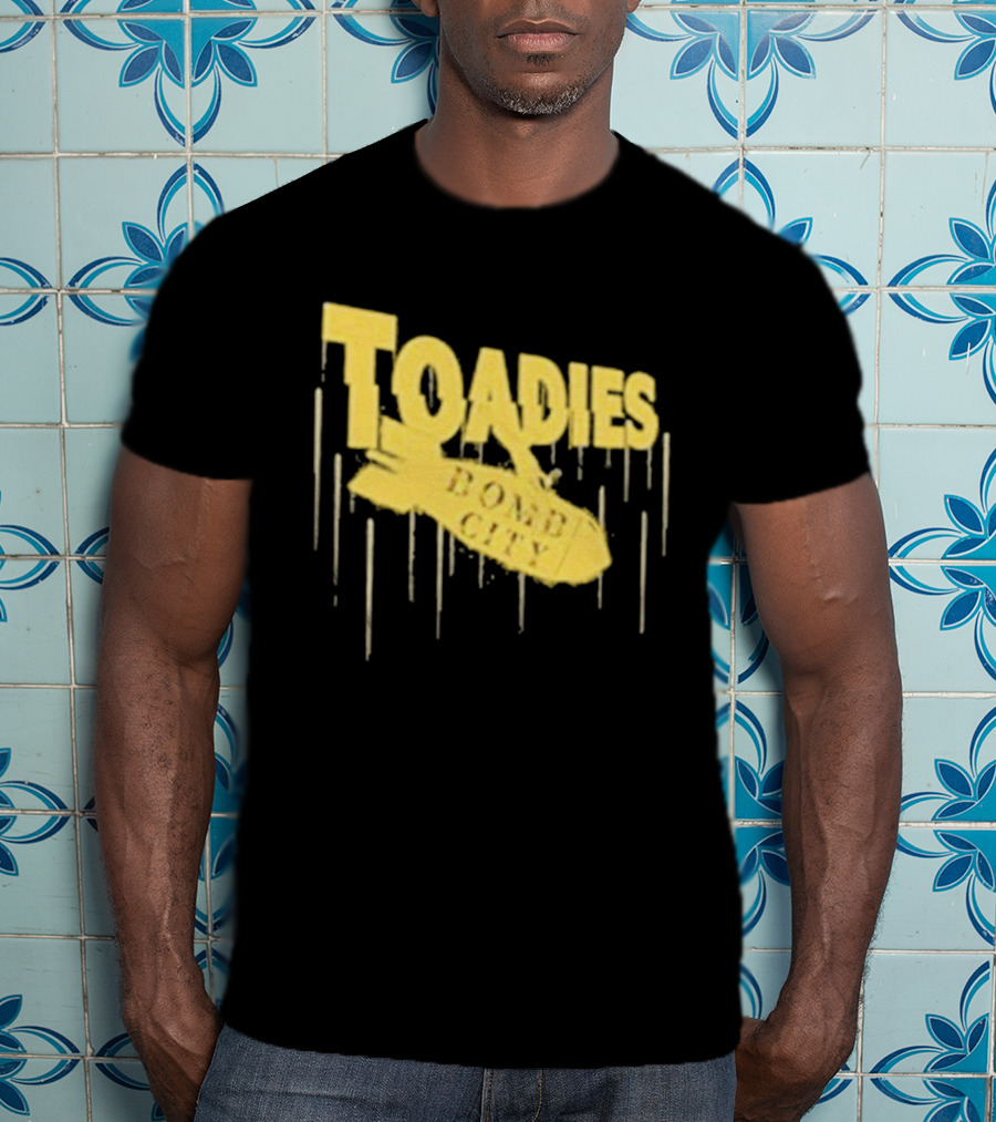 Toadies Bomb City Dripping Text And Bomb Icon T-Shirt