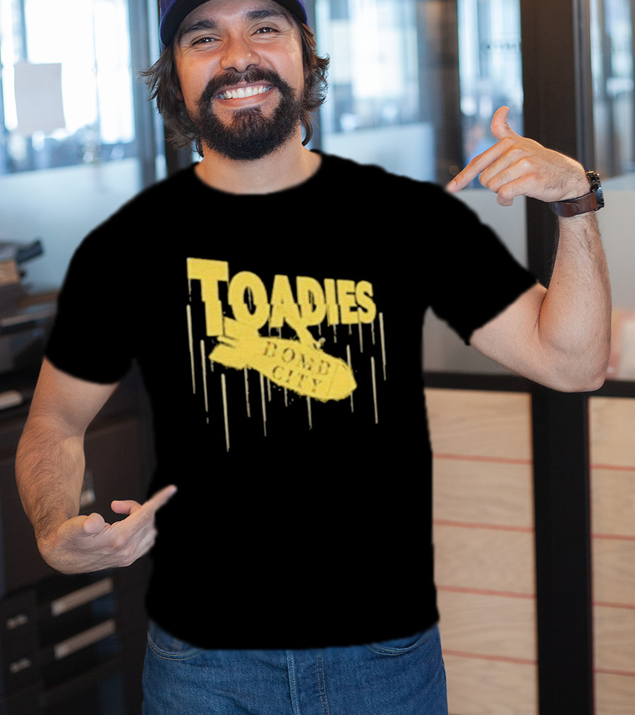 Toadies Bomb City Dripping Text And Bomb Icon T-Shirt