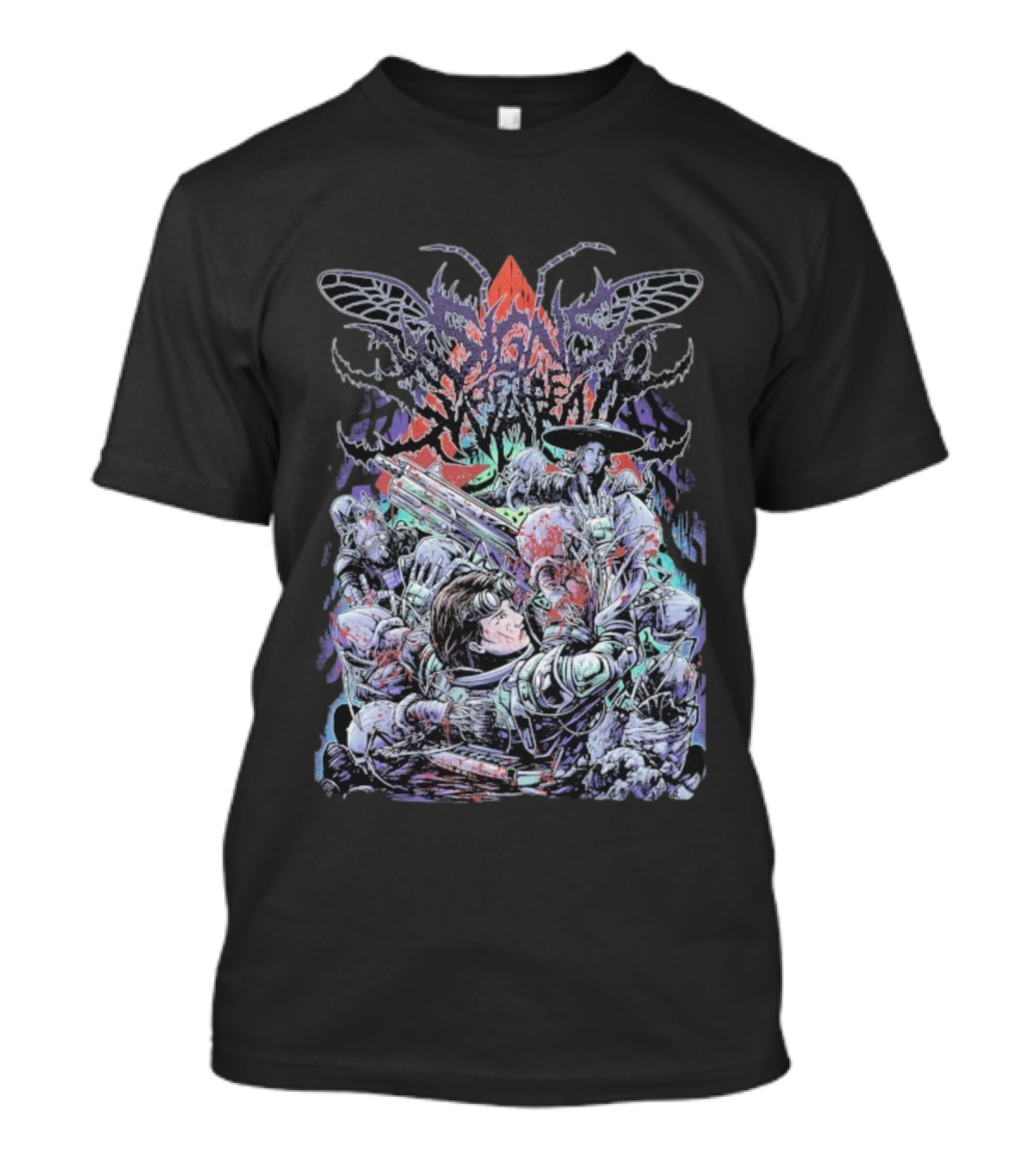 Signs Of The Swarm Apex Alien Invasion Warriors Battle Scene T-Shirt