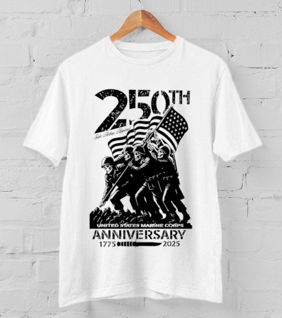 250th USMC Anniversary Flag Raising 1775-2025 United States Marine Corps WWII Emblem T-Shirt