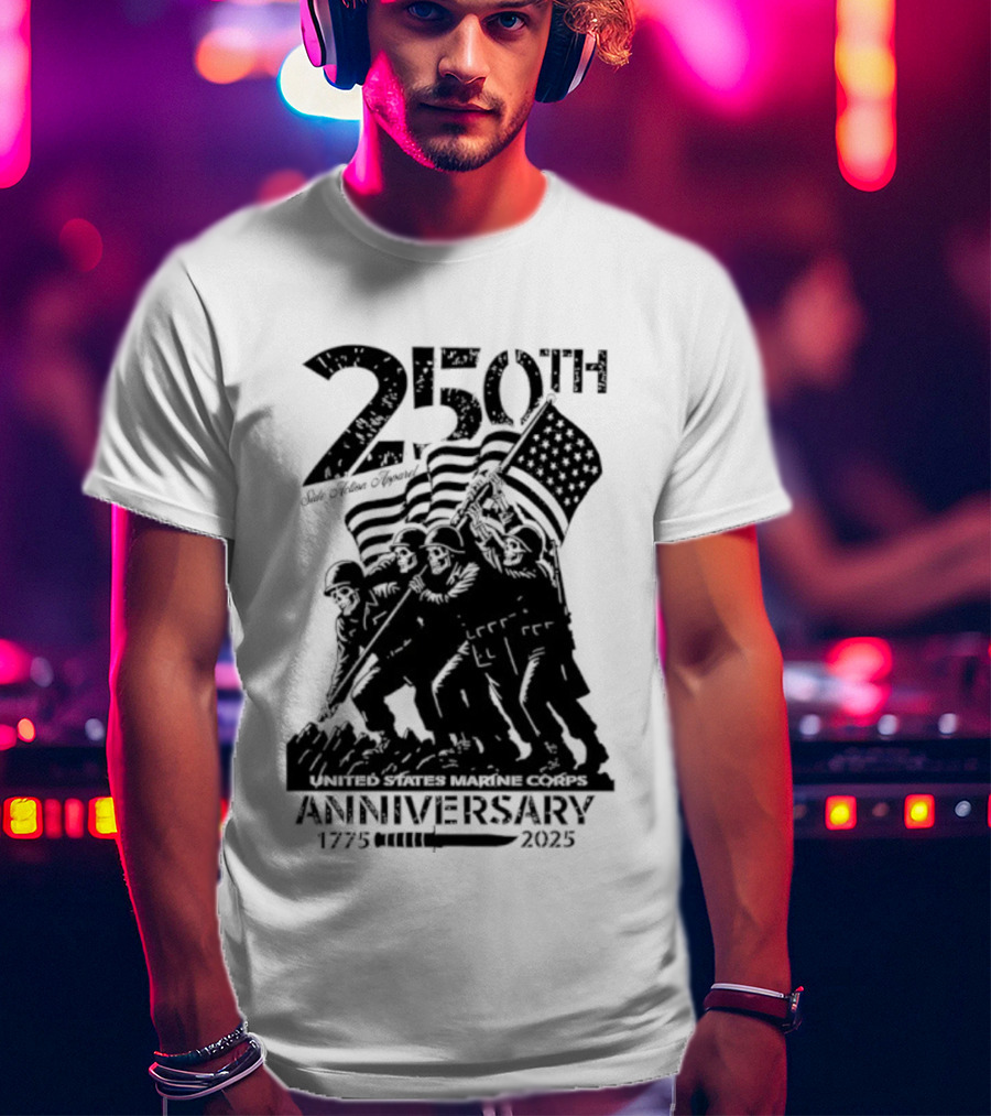 250th USMC Anniversary Flag Raising 1775-2025 United States Marine Corps WWII Emblem T-Shirt