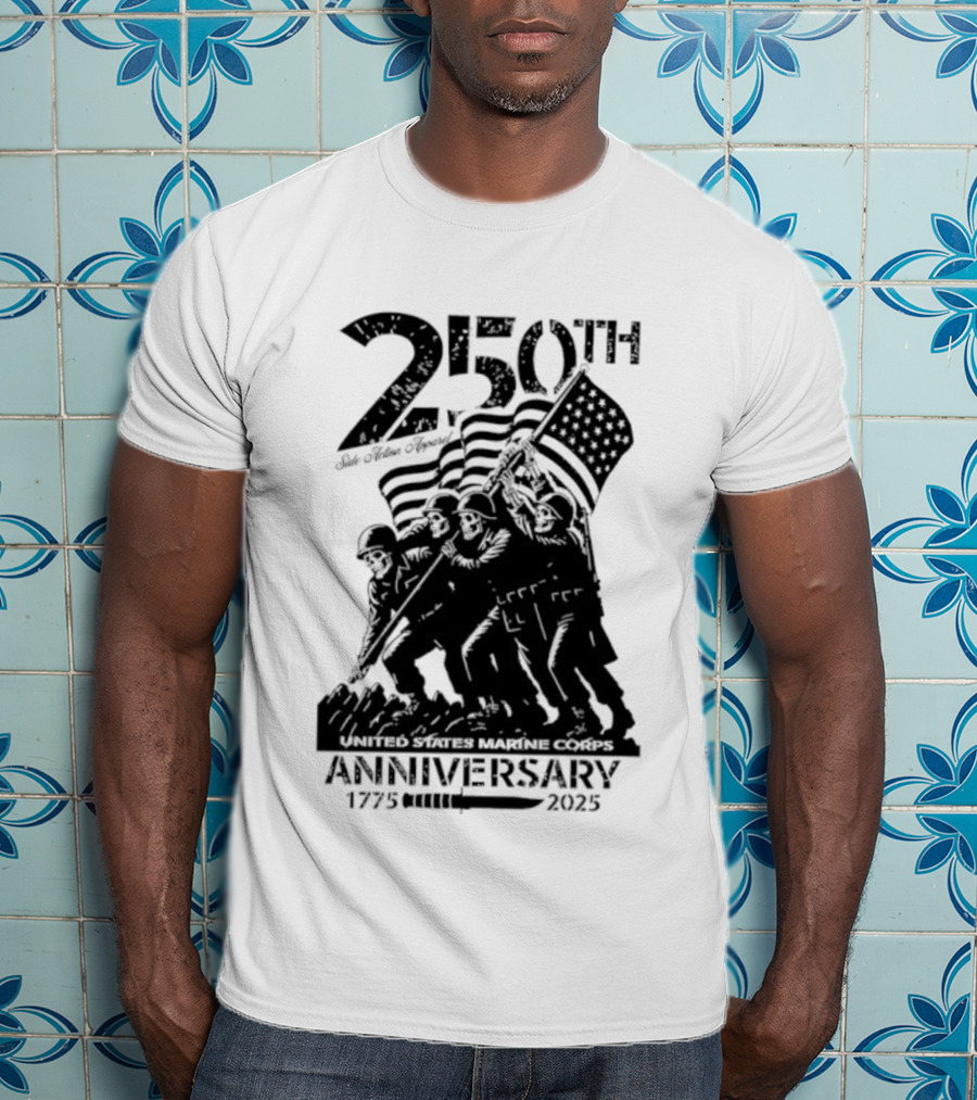 250th USMC Anniversary Flag Raising 1775-2025 United States Marine Corps WWII Emblem T-Shirt