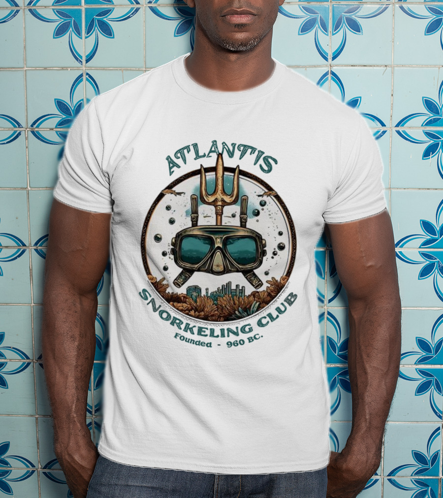 Atlantis Snorkeling Club 960 BC Trident Dive Mask Ocean Bubbles Coral T-Shirt