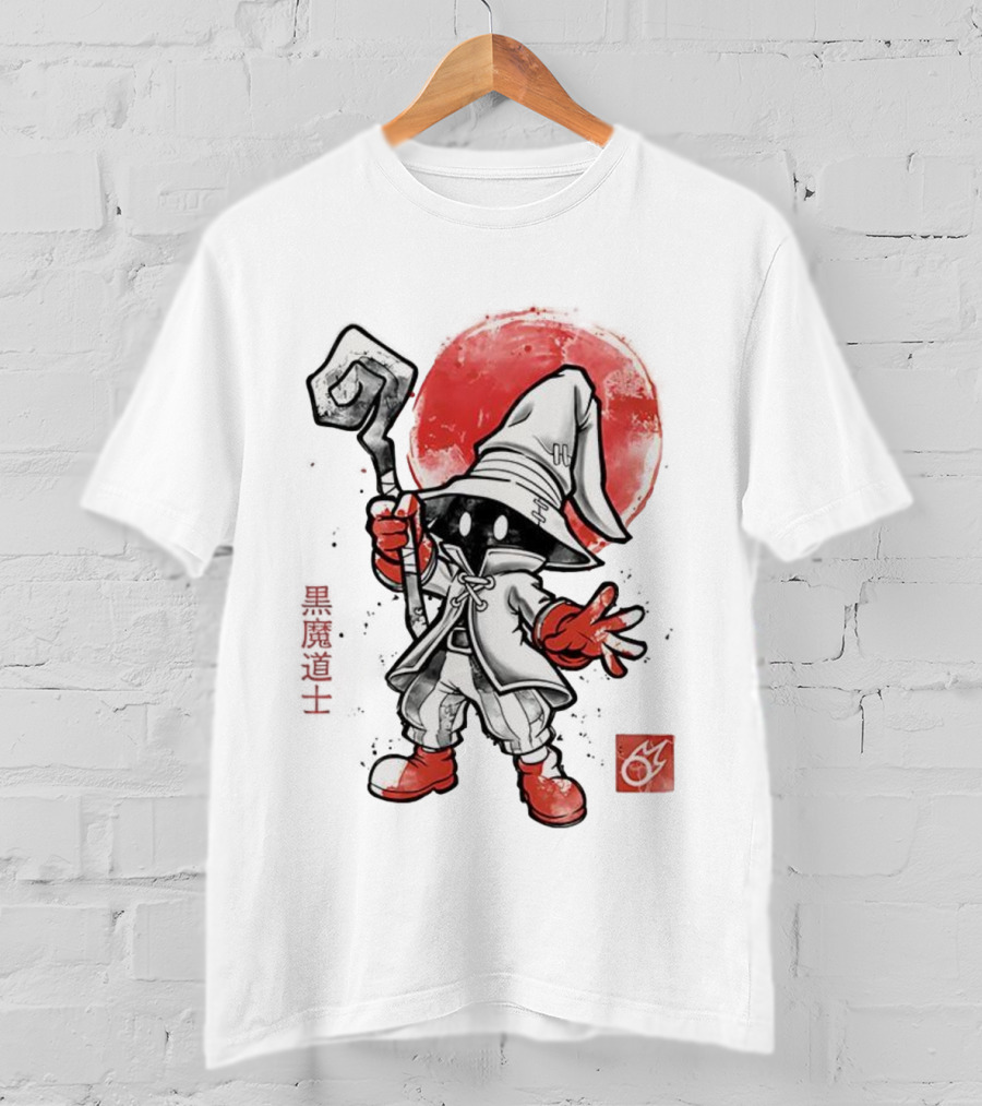 Black Mage Sumi-E Style Final Fantasy Character With Red Orb T-Shirt