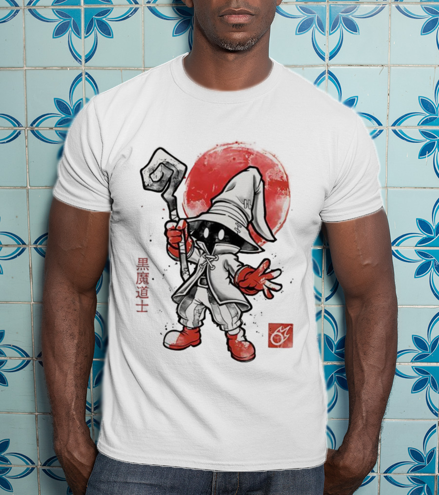 Black Mage Sumi-E Style Final Fantasy Character With Red Orb T-Shirt