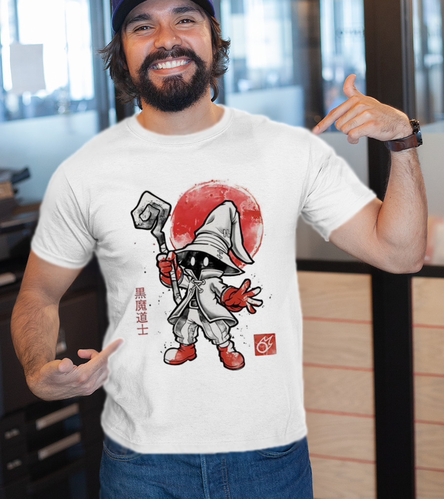 Black Mage Sumi-E Style Final Fantasy Character With Red Orb T-Shirt