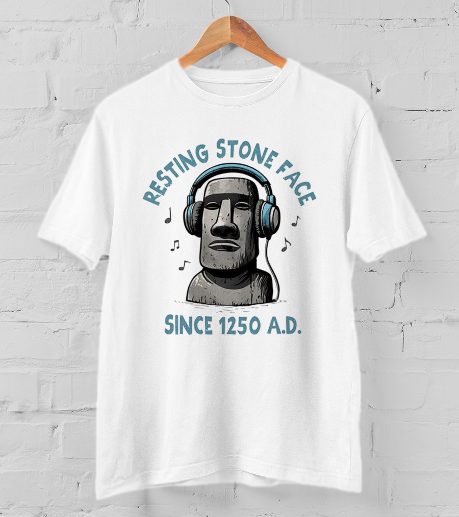Resting Stone Face Easter Island Moai Headphones Since 1250 AD T-Shirt