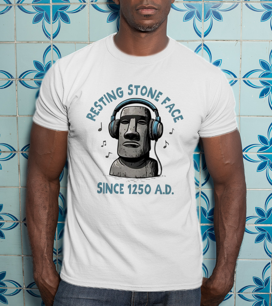 Resting Stone Face Easter Island Moai Headphones Since 1250 AD T-Shirt