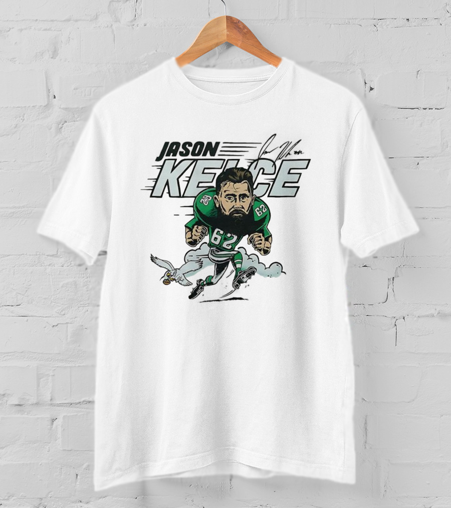 Jason Kelce Philadelphia Eagles NFL 62 Caricature With Eagle And Football T-Shirt