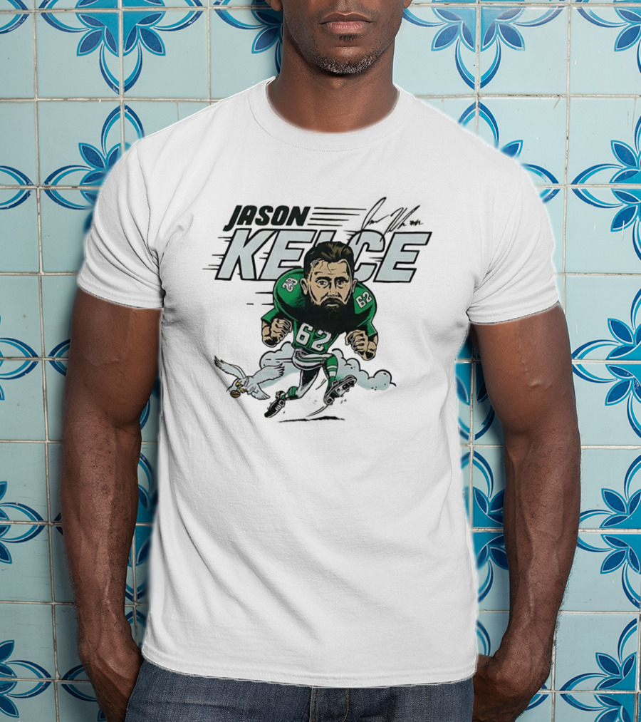 Jason Kelce Philadelphia Eagles NFL 62 Caricature With Eagle And Football T-Shirt