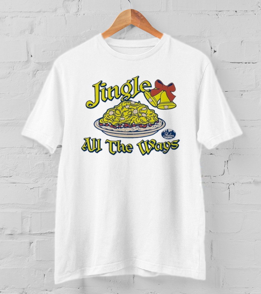 Jingle All The Ways Yellow Bells Spaghetti Plate Skyline T-Shirt