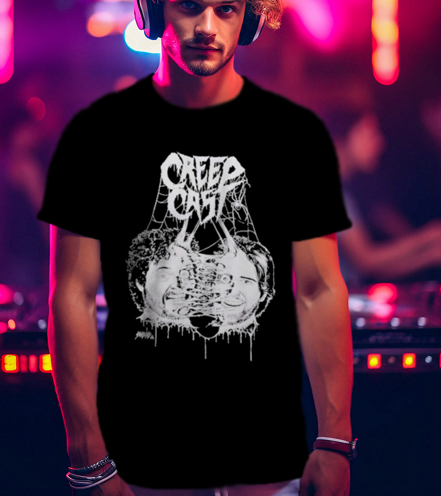CreepCast Faces Haunted Webs Spooky Vibe T-Shirt